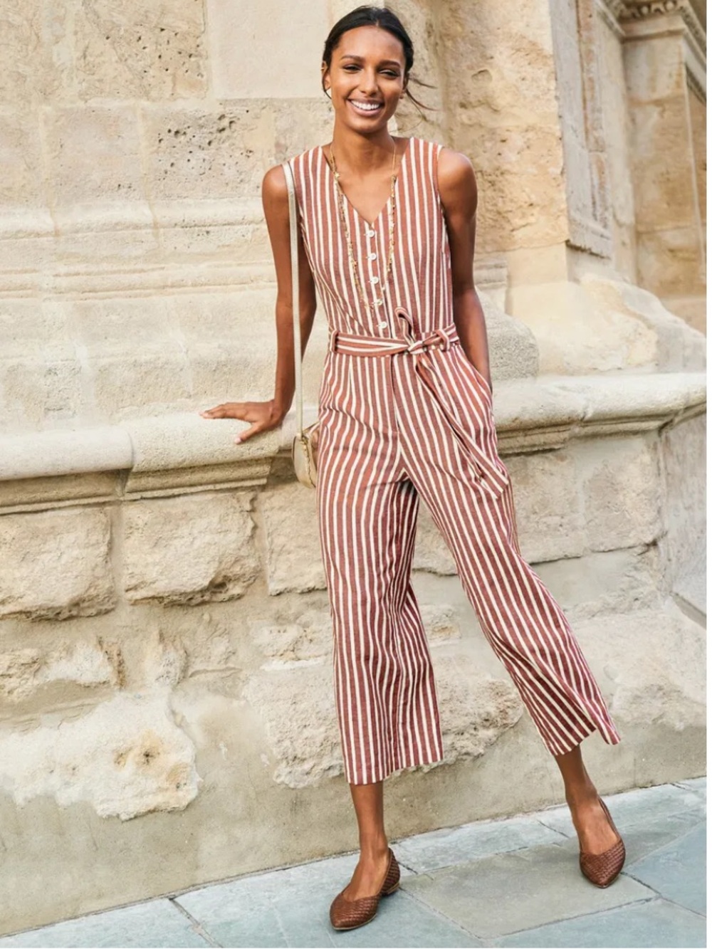 Boden Verity Jumpsuit Striped Rust V-Neck Sleeveless Romper Size 4